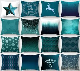 4545cm Teal Blue Cushion Cover Polyester Peachskin Geometric Pillow Case Decorative Pillows Living Rome Throw Pillowcase9147157