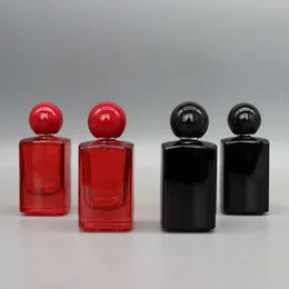 Storage Bottles 50ml Square Glass Refillable Perfume Bottle Atomizer High-grade Empty Cosmetic Container Red Black Portable Spray