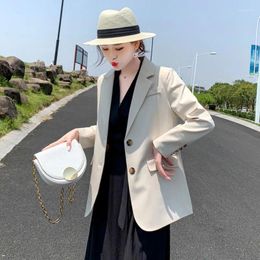 Women's Suits Beige Suit Jacket High-Grade Tops 2024 Spring Autumn Korean Style Loose Leisure Versatile Blazer Fashion Outcoat