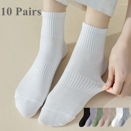 Women Socks 5/10 Pairs Cotton Non-slip Middle Tube Summer Short High Quality Sports Anti-slip White Black