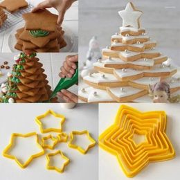 Baking Moulds 6Pcs/Set 3D DIY Pentagram Christmas Tree Cookies Cake Cutter Mould Set Tool For Day Cookie