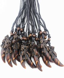 Fashion Whole lot 12pcsLOT Imitation Yak Bone Carving Dragon Head Tooth Pendant Necklace Amulet Gifts for boy men039s jewe4724617