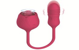 Bathroom Accessory Sets Sex Toys for Female Masturbating 2 in 1 Tongue Rose Vibrator Adult Love Egg Stem Flower Thrusting Clitoris7393050