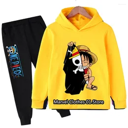 Clothing Sets Kids Cartoon Anime One Pieces 2pcs Hoodie Jogging Pants Tracksuits 3-13 Years Boys Girls Casual Outifts Children Clothes