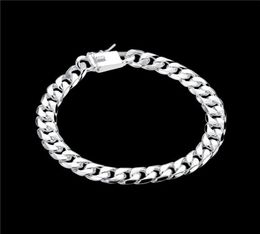 ship 8MM square buckle side brace 925 silver bracelet JSPB227Beast gift men and women sterling silver plated Chain link bra6848959