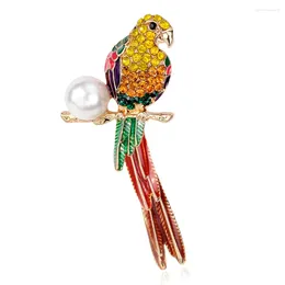 Brooches Shining Parrot For Women Colourful Rhinestone Bird Pearl Animal Wedding Party Office Daily Clothing Suit Accesories