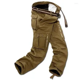 Men's Pants Winter Thick Warm Cargo Full Length Multi Pocket Casual Military Baggy Fleece Tactical Long Trousers Plus Size 40