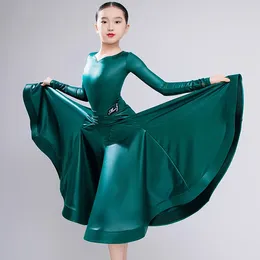 Stage Wear Green Leather Ballroom Dance Performance Dresses For Girls Latin Competition Dress Kids Samba Tango Rumba Dancewear SL9869