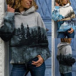 Womens Round Neck Casual Hoodie Sweatshirt Long Sleeve Mountain Landscape Printed Plus Size Tops & T-Shirts Autumn and Winter 220321 253c