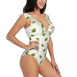 Women's Swimwear Women One Piece Swimsuit Avocado Pattern Female Swimming Bikinis Push Up Monokini Sexy Ruffle Bathing Suit