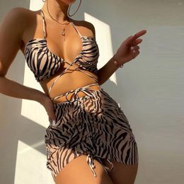 Women's Swimwear 2024 Summer Swimsuit Fashion Split Striped Bikini Beach Dress Set With Chest Pads Without Steel Bra) Sexy