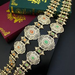 Sunspicems Chic Metal Waist Chain Morocco Belt Bride Body Chain Gold Colour Orange Women Caftan Abaya Belt Arabic Wedding Jewellery 240422
