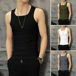 Men's Tank Tops Men Summer Vest Sleeveless Pure Color O Neck Slim Fit Elastic Pullover Soft Breathable Gym Exercise Sports Top