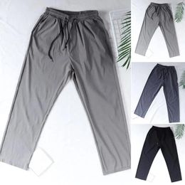 Men's Pants Men Ice Silk Quick-drying Loose With Drawstring Waist Side Pockets For Gym Training Jogging Wide Leg