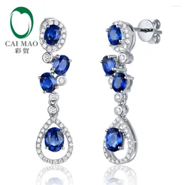 Dangle Earrings 0.37ct Diamond & 2.02ct Oval Cut Sapphire 14K White Gold Engagement Drop