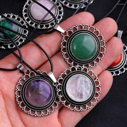 Pendant Necklaces Lace Agate Necklace Vintage Style Round Handmade Gemstone Crystal Stone For Women