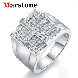 Cluster Rings Big Full Moissanite Men's Cross S925 Sterling Silver Plated White Gold Diamond Top Quality Solid Ring For Men