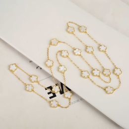 Pendant Necklaces 12mm Double sided Natural Stone Sweater Long Chain Plant Five Leaf Flower Jewellery Luxury Hot Selling High Quality Women Clover H240504