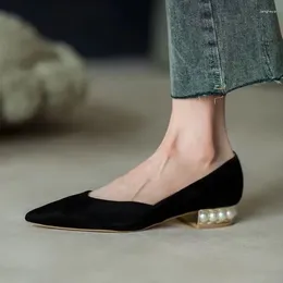 Casual Shoes Pearl For Women Black Woman Footwear Low Heel Elegant Office Pointed Toe Moccasins Slip On With Chic Point L