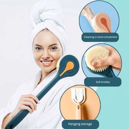 Bath Tools Accessories 1Pc long handled shower brush mud scrub back soft hair bathroom body products Q240430