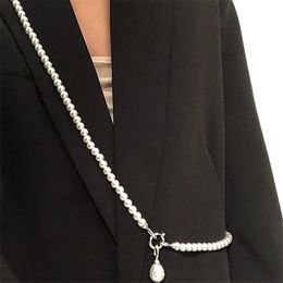Korean Statement Pearls Long Necklace For Women Personality Chains Big Pendant Collares Jewellery 240429