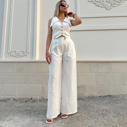 Women's Two Piece Pants Streetwear Blue Sets Outfits For Women Summer Sexy Off Shoulder Crop Cami Top And Maxi Wide Leg Set Tracksuit