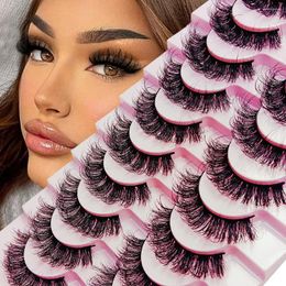 False Eyelashes 10 Pairs DD Curl Russian Lashes Voluminous Fluffy Fake Natural Long Soft Wispy Messy Dramatic