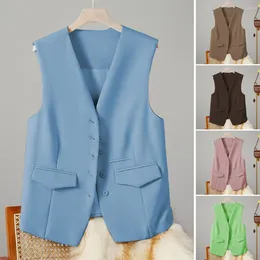 Women's Vests Women Vest Elegant V Neck Sleeveless Waistcoat For Office Wear Formal Solid Colour Cardigan Coat With Single-breasted
