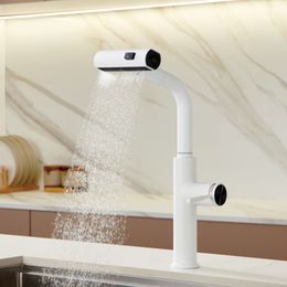 luxury white kitchen faucet with pull-out design Waterfall water outlet mode Single handle cold hot dual control sink Tap