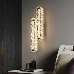 Wall Lamp Modern Transparent Crystal Bedside Corridor Restaurant Rectangular Chrome Stainless Steel Pendant