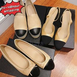 Women Sandals Chunky Heels Slingbacks Sandal Genuine Leather Ballet Flats Ballerina Designer Loafer Ladies Round Toe Dress Shoes with Dust bag