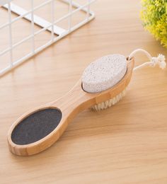 Foot Brush Pumice Stone Rasp File Exfoliating Stone Bamboo Handle Pedicure Tool 4 in 1 Multifunctional Foot Scrub6012501