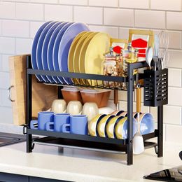 Kitchen Storage Dish Drying Rack 2 Tier Large Capacity Countertop Household Durable Holder Organiser For