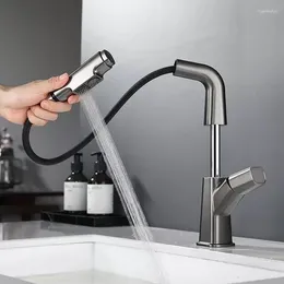 Bathroom Sink Faucets Luxury Brass Pull Out Faucet High Quality Cold Water Lavabo Tap With 2 Mode Sprayer Multifunctional Grey