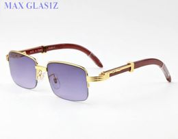 2017 brand designer rectangle sunglasses wood glasses for men women fashion buffalo sunglasses clear purple lens half frame with b9787083
