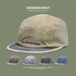 Ball Caps Japanese Retro Flat-brimmed Peaked Cap Men Spring Summer Washed Old Polished Colour Matching Cotton 5-Panel Camping Baseball