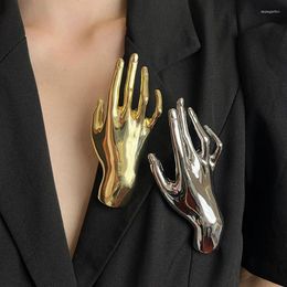 Brooches Metal Smooth Palm Hand-shaped Large Broochs For Women Men Punk Unique Creative Suit Pins Party Jewelry Accessories