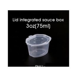 75Ml 3Oz Disposable Plastic Sauce Cups With Lid Seasoning Chutney Box Clear Take-Out Box Food Takeaway Small Storage Box 100Pcs Sntz1 246Y