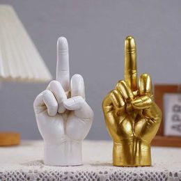 Decorative Objects Figurines Middle Finger Hand Gesture Statue Modern Art Black Gold Silver Hand Resin Figurine Finger Model for Home Room Decor T240505