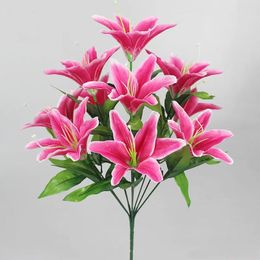 Decorative Flowers 10 Heads Artificial Lily Flower Multicolor Fake Bridal Bouquet Wedding Home Party Table Floral Arrangement DIY Decoration