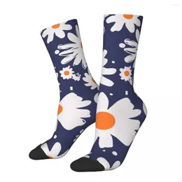 Women Socks Daisies White Blue Abstract Flowers Harajuku Stockings Winter Anti Sweat Unisex Comfortable Graphic Skateboard