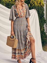 Party Dresses Women S Casual Dress Boho Print Short Sleeve V Neck Summer Beach Vacation Elegant Flowy