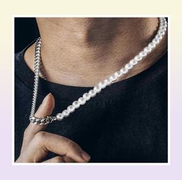Chains Half Pearl Chain Necklace For Men Women Silver Gold Cuban Link Stainless Steel Jewellery Choker Chunky Punk Vintage StoutChai1230836