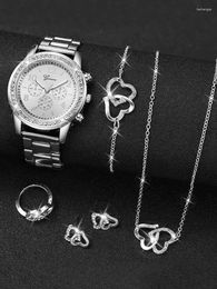 Wristwatches 6pcs Fashionable And Versatile WOMEN'S Quartz Watch With Diamond Inlay Heart-shaped Bracelet