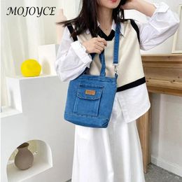 Shoulder Bags Women Casual Satchel Bag Denim Shopper Handbag Adjustable Straps With Pockets Zipper Closure For Beach Shopping School