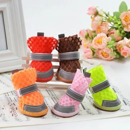 4 Pcslot Dog Shoes for Pet Teddy Soft Breathable Net Boots Paw Protector Reflective Straps Antislip Puppy 240428