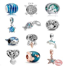 925 Silver Fit Charm 925 Bracelet Blue Ocean Bead Sparkling Turtle Pendant Love charms set Pendant DIY Fine Beads Jewelry5718075