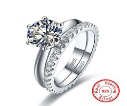 Solitaire 1ct Diamond Ring sets Real 925 sterling silver Jewellery Engagement Wedding band Rings for Women Bridal Party accessory2553410