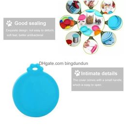 Dog Bowls Feeders Reusable 3 In 1 Pet Food Can Sile Er Dogs Cats Storage Tin Cap Lid Seal Supplies Suitable For 8.9Cm/7.3Cm/6.5Cm Drop Dhwkb