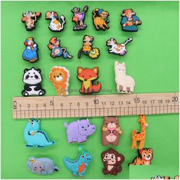 Jewelry Moq 20Pcs Pvc Cartoon Cow Giraffe Dinosaur Panda Monkey Elephant Fox Lion Shoe Decoration Charm Buckle Accessories Clog Pins B Dhqty